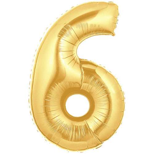 Gold Foil Number Balloon - 6 - Click Image to Close